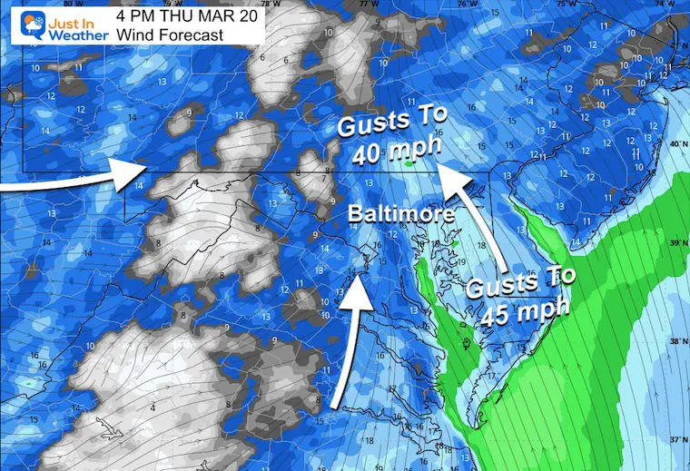 March 20 weather wind forecast Thursday afternoon Spring