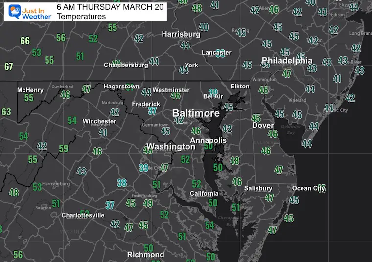 March 20 weather temperatures Thursday morning