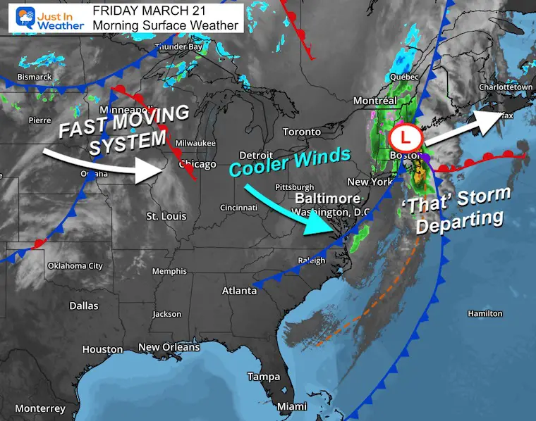 March 21 Cooler Winds Today Brief Warm Up Tomorrow To Start The Weekend With Showers