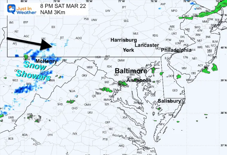 March 21 weather radar rain snow Saturday evening