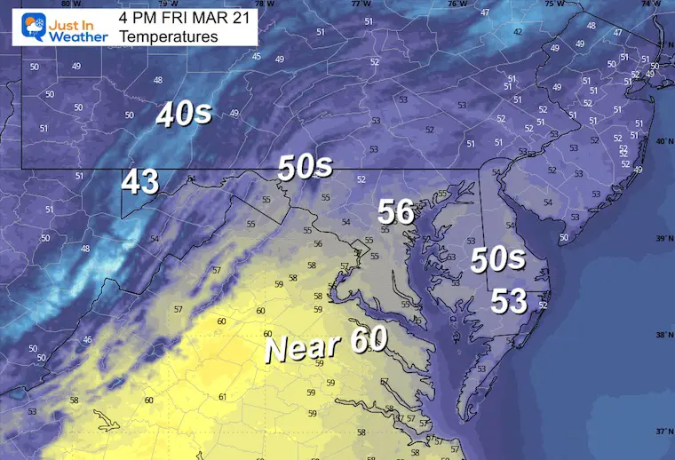 March 21 weather temperatures forecast Friday afternoon