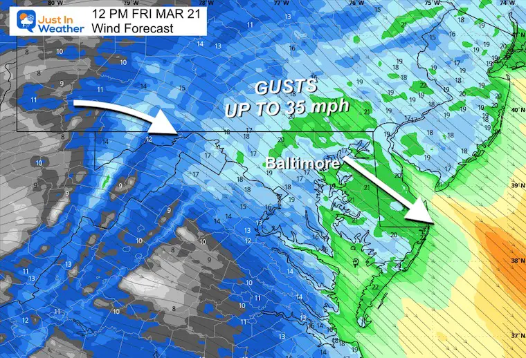 March 21 weather wind forecast Friday Noon