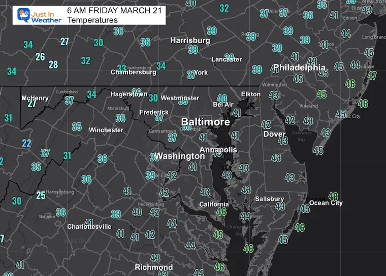 March 21 weather temperatures Friday morning