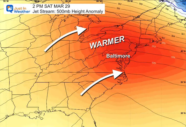 March 22 weather forecast jet stream Saturday