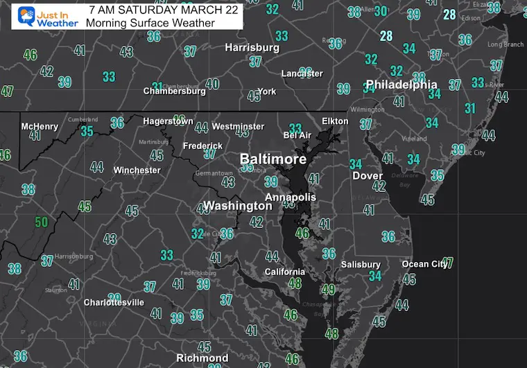 March 22 weather temperatures Saturday morning