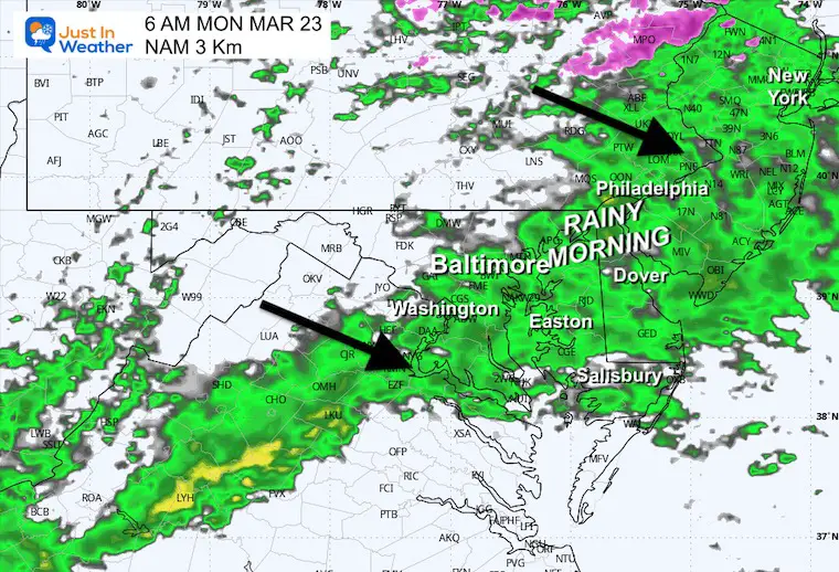 March 23 weather rain radar Monday morning