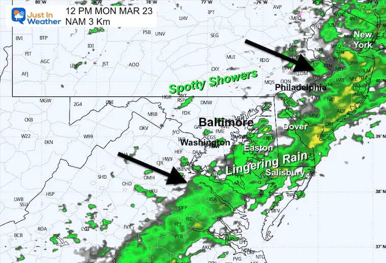 March 23 weather rain radar Monday noon