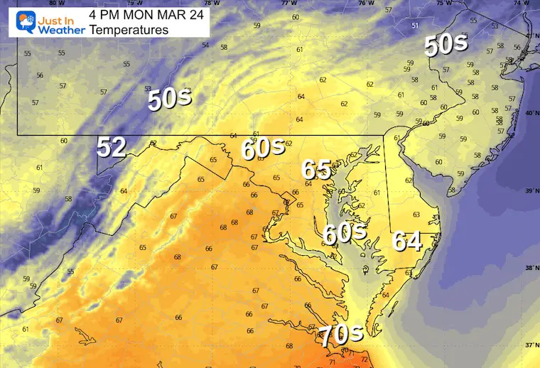 March 23 weather temperatures Monday afternoon