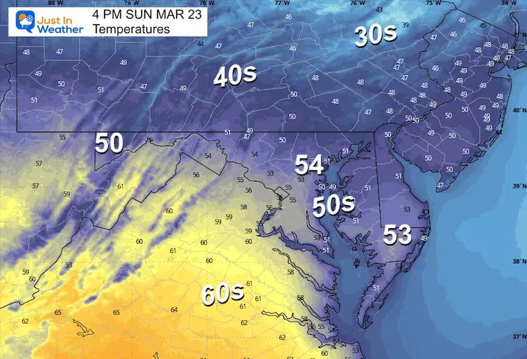 March 23 weather temperatures Sunday afternoon