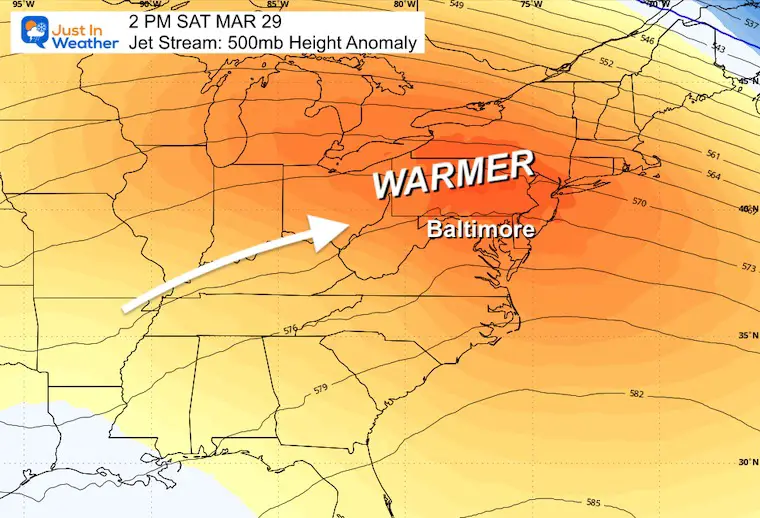 March 24 weather jet stream Saturday warmer