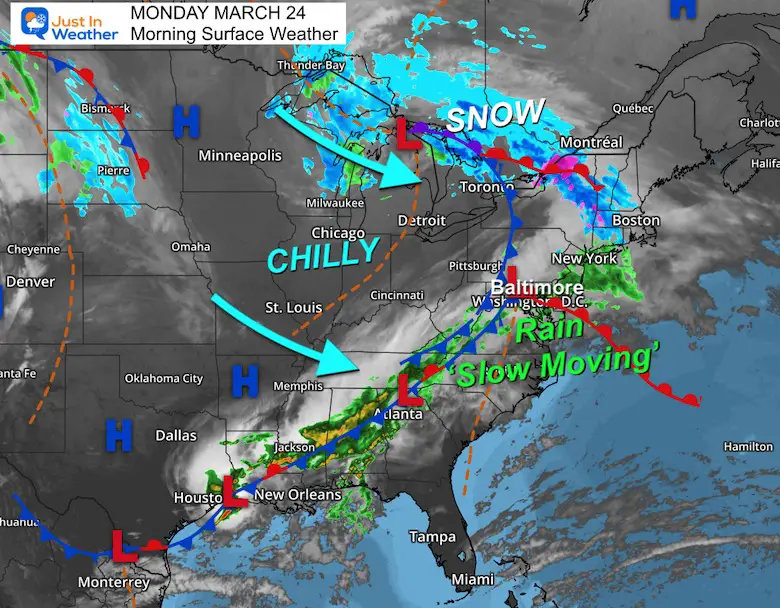 March 24 weather Monday morning rain storm