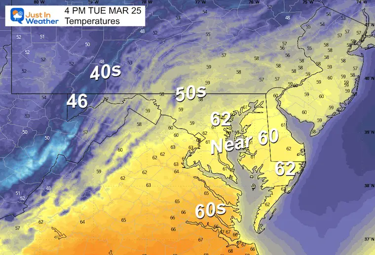 March 24 weather temperatures Tuesday afternoon