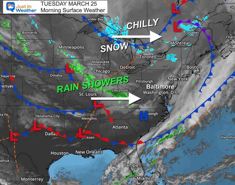 March 25 weather Tuesday morning