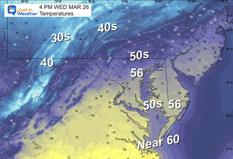 March 25 weather temperatures Wednesday afternoon