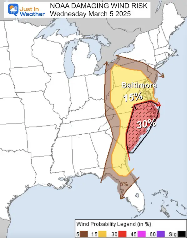 Damaging Wind Risk From NOAA for March 5 2025