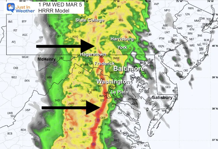 March 5 storm radar forecast severe storm Wednesday 1 PM