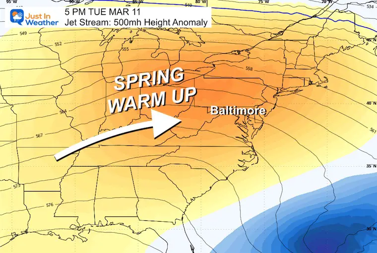 March 6 jet stream warm up Turesday