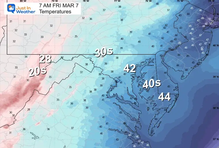 March 6 weather forecast temperature Friday morning