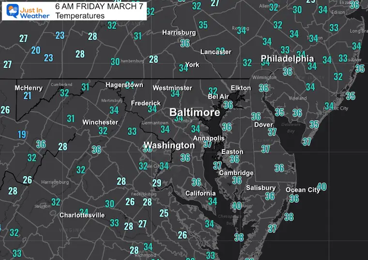 March 7 weather temperatures Friday morning