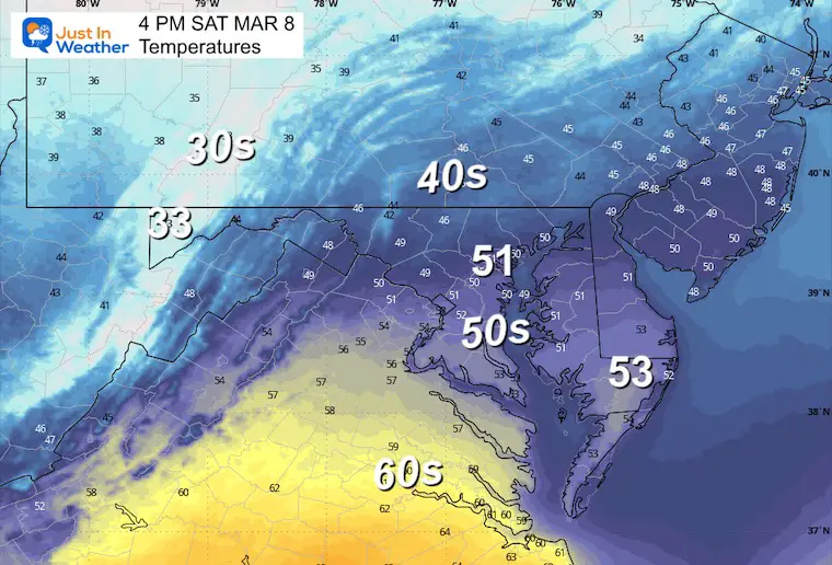 March 7 weather text Saturday afternoon