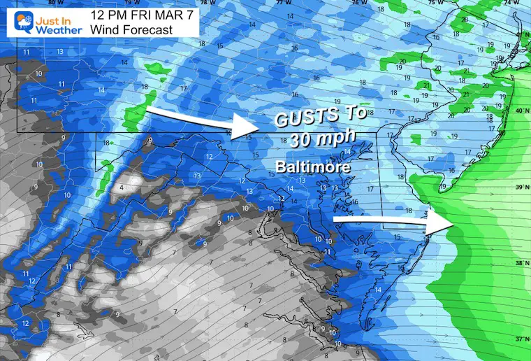 March 7 weather wind forecast Friday Noon