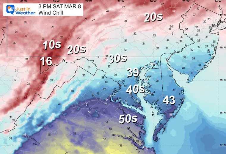 March 8 weather wind chill Saturday afternoon