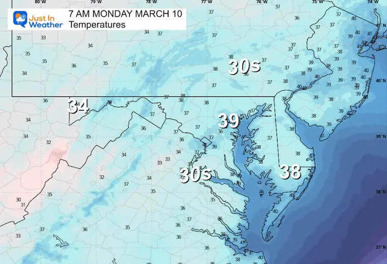 March 9 weather temperatures Monday afternoon