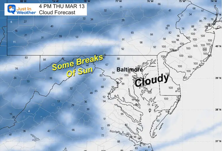 March 13 weather cloud forecast Thursday afternoon