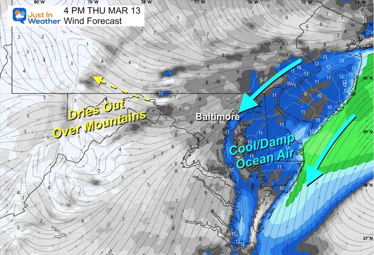 March 13 weather wind forecast Thursday afternoon