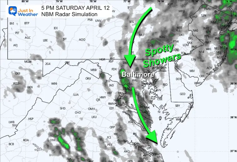 April 12 weather rain forecast radar Saturday afternoon