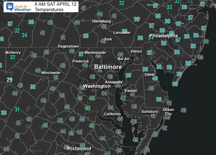 April 12 weather temperatures Saturday morning