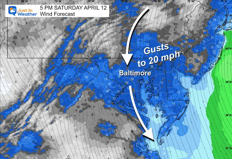 April 12 weather rain forecast wind Saturday afternoon
