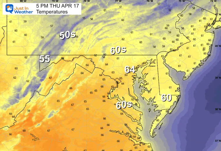 April 16 weather temperatures Thursday afternoon