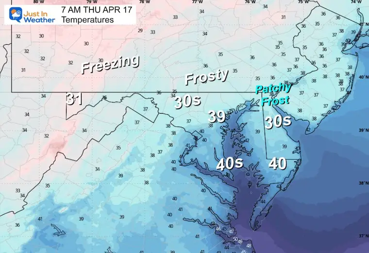 April 16 weather temperatures Thursday morning