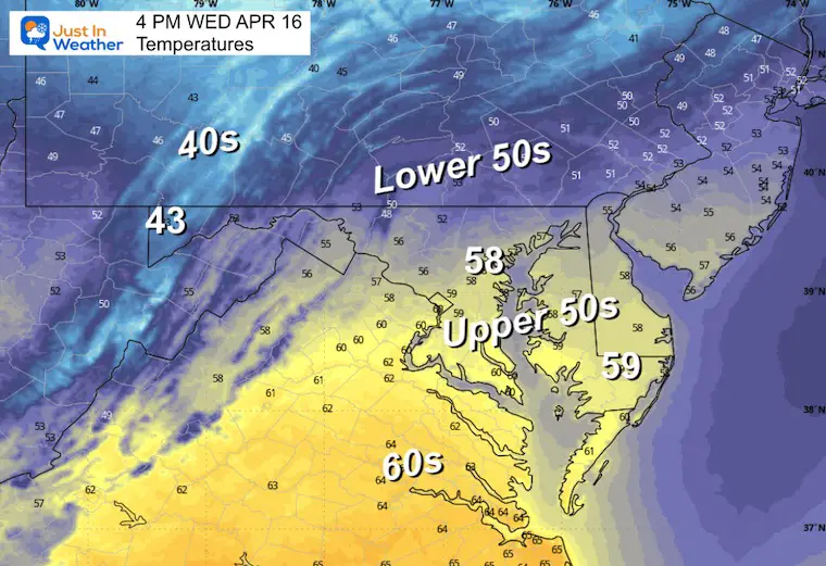 April 16 weather temperatures Wednesday afternoon