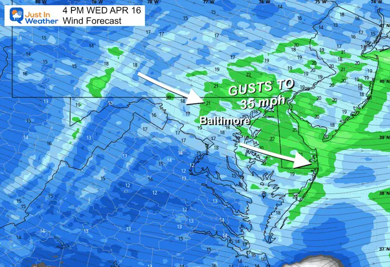 April 16 weather wind forecast Wednesday afternoon