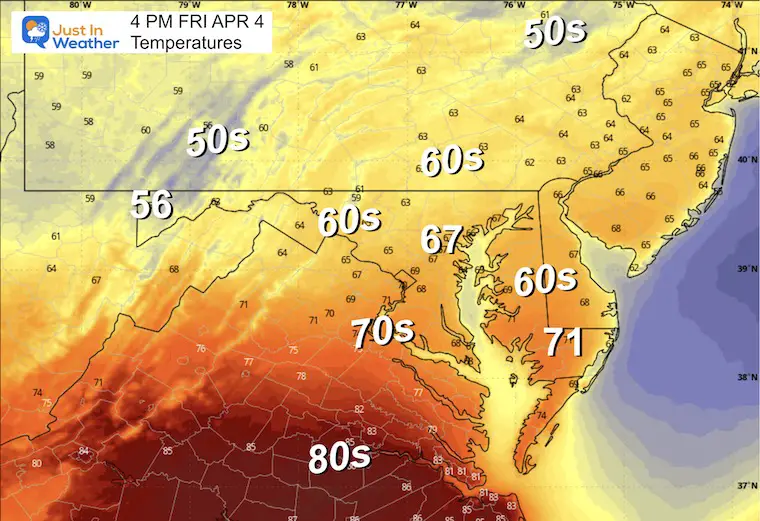 April 4 weather temperatures Friday afternoon