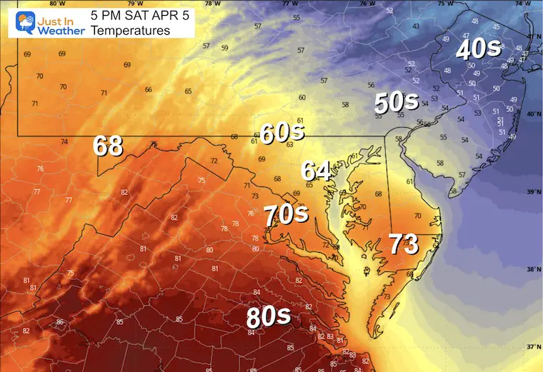 April 4 weather temperature Saturday afternoon