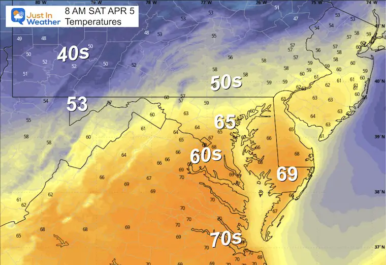 April 4 weather temperature Saturday morning