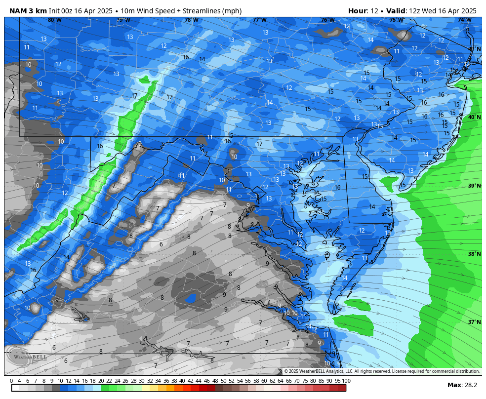 April 16 weather wind forecast Wednesday