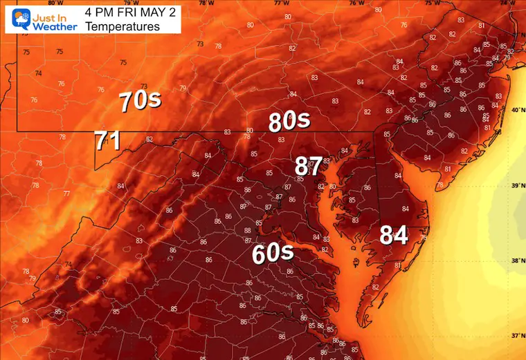 May 1 weather forecast temperature Friday afternoon