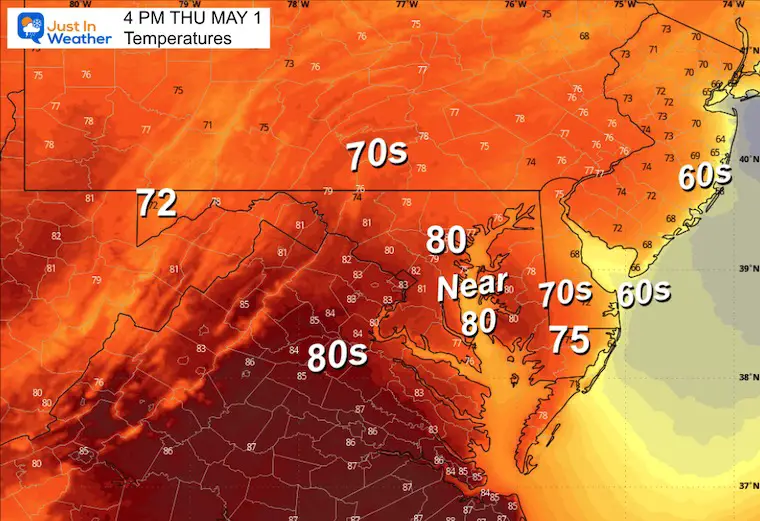 May 1 weather forecast temperature Thursday afternoon