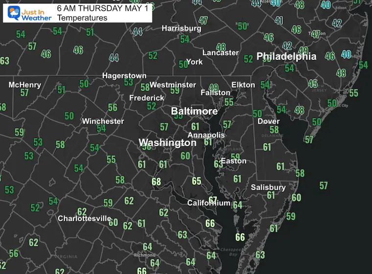 May 1 weather temperatures Thursday morning