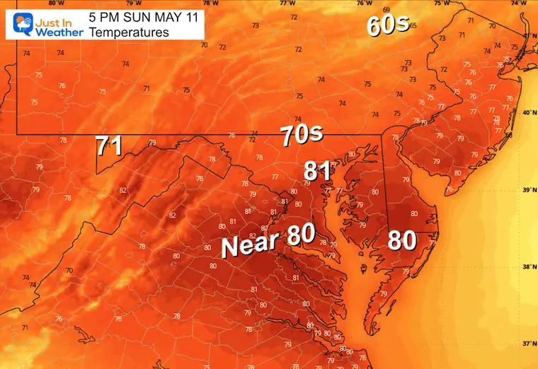 May 10 weather temperatures Sunday afternoon