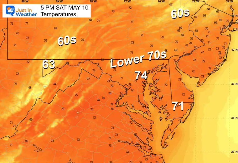 May 10 weather temperatures Saturday afternoon