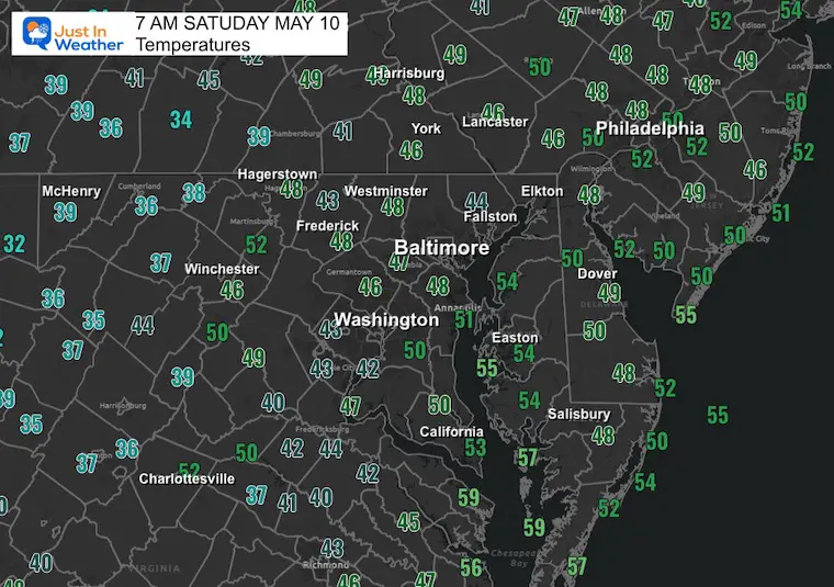 May 10 weather temperatures Saturday morning