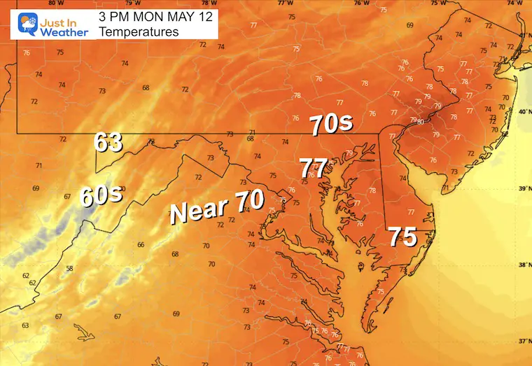 May 12 weather temperatures Monday Afternoon