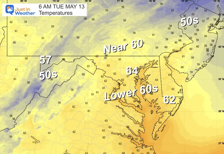 May 12 weather temperatures Tuesday Morning