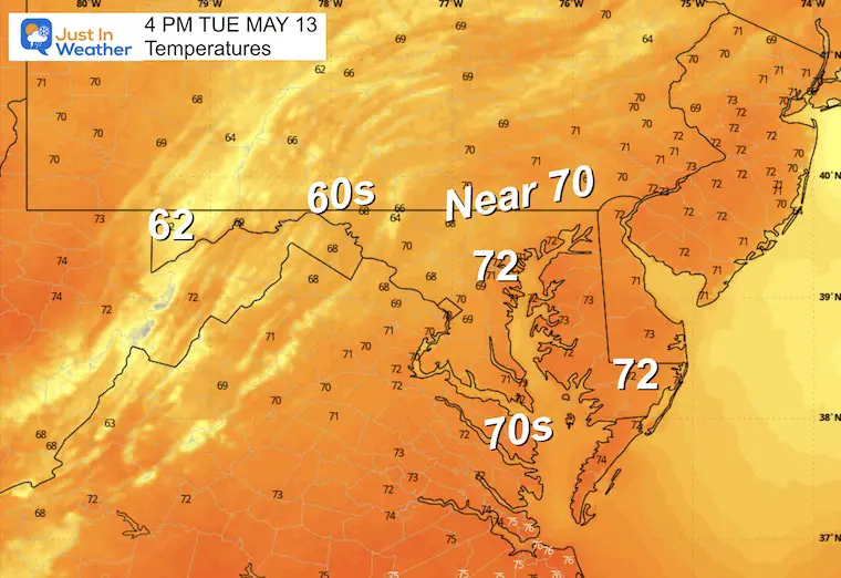 May 12 weather temperatures Tuesday afternoon