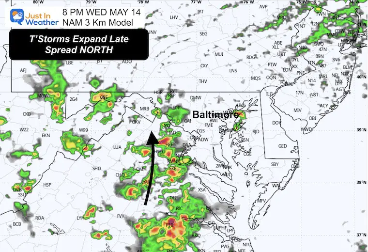 May 14 weather rain radar forecast Wednesday 8 PM